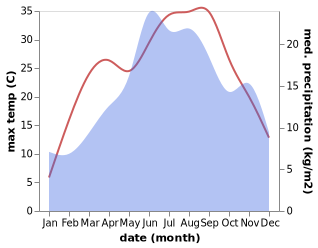 temperature and rainfall during the year in Surdulica