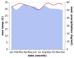 temperature and rainfall during the year in Gizo