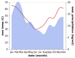 temperature and rainfall during the year in Laingsburg