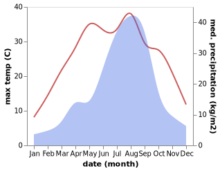 temperature and rainfall during the year in Reisen