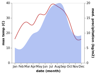 temperature and rainfall during the year in Bielsa