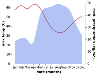 temperature and rainfall during the year in Ad-Damazin