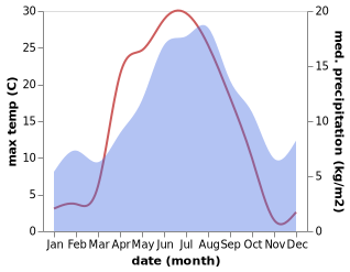 temperature and rainfall during the year in Brunflo