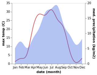 temperature and rainfall during the year in Hoting