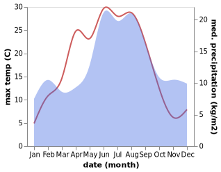 temperature and rainfall during the year in Bottnaryd