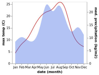 temperature and rainfall during the year in Faerjestaden