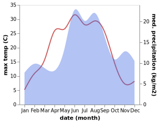 temperature and rainfall during the year in Hultsfred