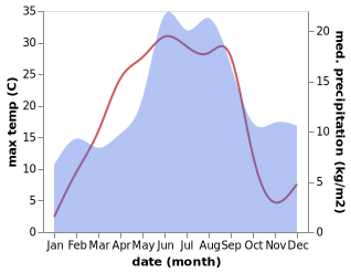 temperature and rainfall during the year in Saevja