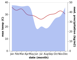 temperature and rainfall during the year in Kyela