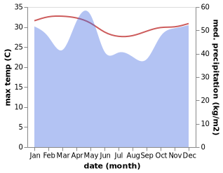 temperature and rainfall during the year in Pangani