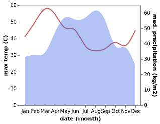 temperature and rainfall during the year in Pathum Ratchawongsa