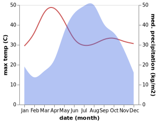 temperature and rainfall during the year in Fang