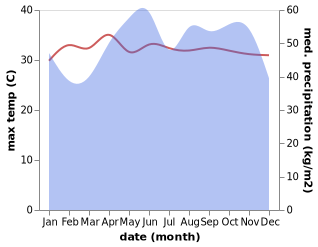 temperature and rainfall during the year in Ban Saladan