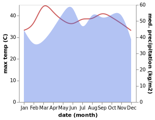 temperature and rainfall during the year in Lam Thap