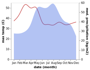 temperature and rainfall during the year in Pak Chom