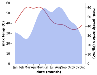 temperature and rainfall during the year in Chum Ta Bong