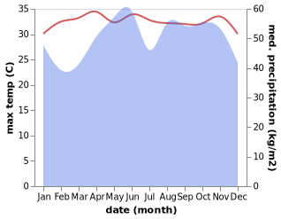 temperature and rainfall during the year in Ban Phru Nai