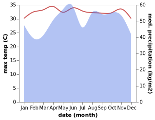 temperature and rainfall during the year in Ban Mai Khao