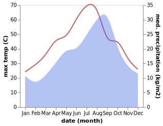 temperature and rainfall during the year in Sidi Bouzid