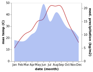 temperature and rainfall during the year in Hocalar