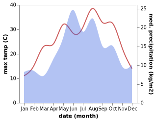 temperature and rainfall during the year in Alicik