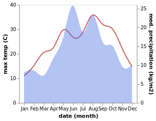 temperature and rainfall during the year in Destek