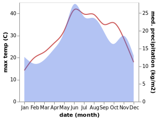 temperature and rainfall during the year in Bayramic