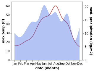 temperature and rainfall during the year in Ahmetli