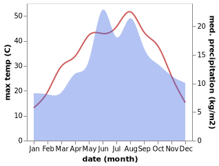 temperature and rainfall during the year in Sarayonu