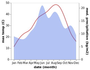 temperature and rainfall during the year in Pazarlar