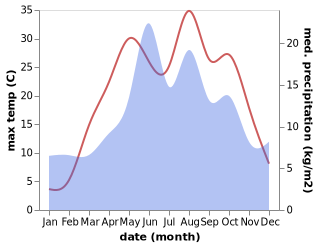 temperature and rainfall during the year in Bereketli