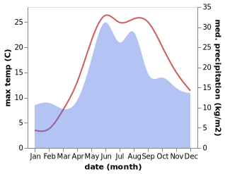 temperature and rainfall during the year in Berehove