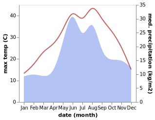 temperature and rainfall during the year in Berezivka