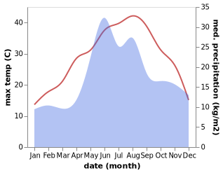 temperature and rainfall during the year in Blyzhn'ohorods'ke