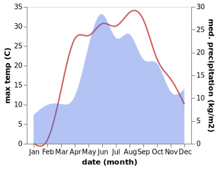 temperature and rainfall during the year in Druzhba