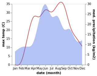 temperature and rainfall during the year in Ladan