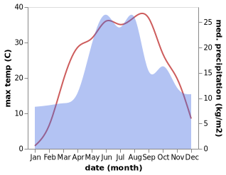 temperature and rainfall during the year in Dokuchayevsk