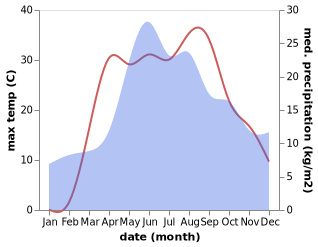 temperature and rainfall during the year in Budy