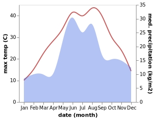 temperature and rainfall during the year in Bilozerka