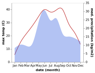 temperature and rainfall during the year in Kalininskoye