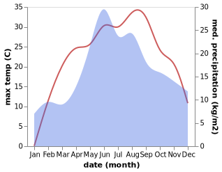 temperature and rainfall during the year in Dunaivtsi