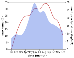 temperature and rainfall during the year in Dunayevtsy