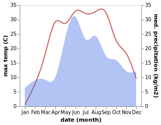 temperature and rainfall during the year in Bobritsa