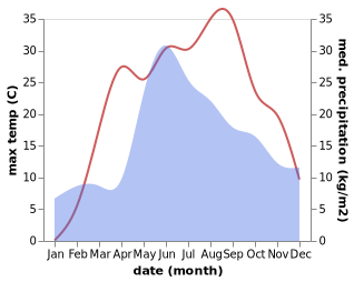 temperature and rainfall during the year in Chapayevka