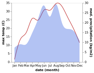 temperature and rainfall during the year in Dymovka