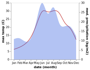 temperature and rainfall during the year in Eski-Eli