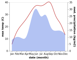 temperature and rainfall during the year in Pervomayskoye