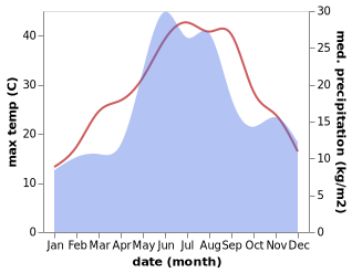 temperature and rainfall during the year in Bazaryanka