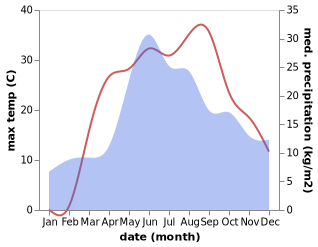 temperature and rainfall during the year in Hrebinka