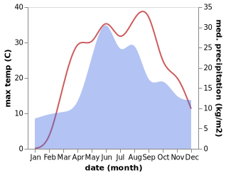 temperature and rainfall during the year in Kobelyaky